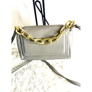 Poppy Grey Faux Leather Crossbody Bag with Gold Chain Detail
